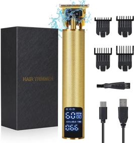 img 4 attached to USB Rechargeable Hair Trimmer for Men with Remaining Battery Display - Professional Cordless Clippers with 0mm Baldheaded Zero Gapped Blades for Hair Cutting and Beard Outlining - Gold Finish