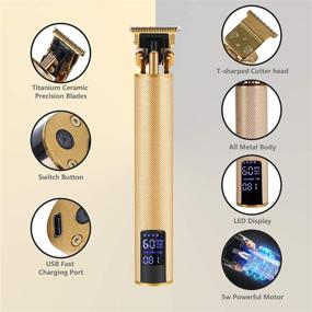 img 3 attached to USB Rechargeable Hair Trimmer for Men with Remaining Battery Display - Professional Cordless Clippers with 0mm Baldheaded Zero Gapped Blades for Hair Cutting and Beard Outlining - Gold Finish