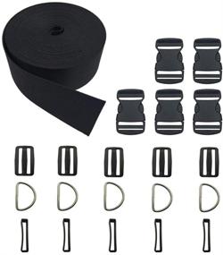 img 3 attached to 🔗 Vtete 2 Inch 5 Yards Black Nylon Heavy Webbing Strap + 5 PCS 2" Flat Side Release Buckles, D Rings and Tri-Glide Slides - Plastic Buckles Kit, Ideal for DIY Pet Collar, Luggage Straps, and Backpack Repairs