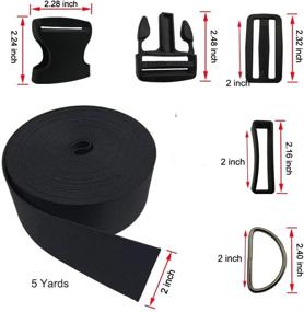 img 2 attached to 🔗 Vtete 2 Inch 5 Yards Black Nylon Heavy Webbing Strap + 5 PCS 2" Flat Side Release Buckles, D Rings and Tri-Glide Slides - Plastic Buckles Kit, Ideal for DIY Pet Collar, Luggage Straps, and Backpack Repairs