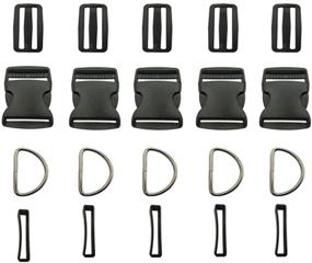 img 1 attached to 🔗 Vtete 2 Inch 5 Yards Black Nylon Heavy Webbing Strap + 5 PCS 2" Flat Side Release Buckles, D Rings and Tri-Glide Slides - Plastic Buckles Kit, Ideal for DIY Pet Collar, Luggage Straps, and Backpack Repairs