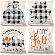 🍂 ygeomer fall pillow covers 20x20 inch set of 4 - autumn farmhouse buffalo plaid decor, rustic linen pillow cases for sofa couch, thanksgiving throw pillow covers - perfect for fall home holiday ambience логотип