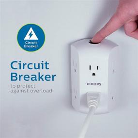 img 1 attached to 🔌 Philips SPS1460WH/37: 6-Outlet Extender with Resettable Circuit Breaker, Grounded Adapter - Wall Tap, Space Saving Design, Side Access (White)