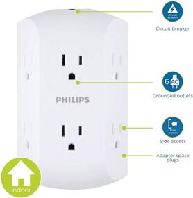 img 3 attached to 🔌 Philips SPS1460WH/37: 6-Outlet Extender with Resettable Circuit Breaker, Grounded Adapter - Wall Tap, Space Saving Design, Side Access (White)
