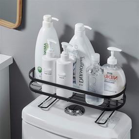 img 4 attached to 🚽 Black Bathroom Toilet Storage Over Toilet Shelf with Self-Adhesive, No Drilling, Waterproof & Rustproof Properties - Wall Mounted Bathroom Organizer Shelves Including 3 Hooks