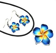 🌺 donau plumeria hawaiian flower polymer clay earrings with pendant necklace jewelry set - 18 color options logo