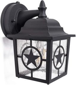 img 4 attached to 🏡 CORAMDEO Country Star Outdoor Dusk to Dawn Farmhouse Porch Light for Porch, Patio, and More – E26 Standard Socket, Wet Location Compatible, Black Powder Coat Cast Aluminum Frame with Seedy Glass