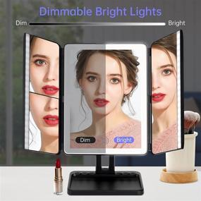 img 2 attached to 💄 Black Trifold LED Lighted Magnifying Makeup Mirror with Rechargeable Battery, 2X/3X/10X Magnification, 3 Color Light, 90° Rotation, Touch Illuminated for Cosmetic Beauty - Vanity Desk Mirrors