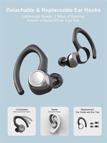 img 2 attached to 🎧 Wireless Earbuds 5.1 Bluetooth Headphones Sport - Detachable Earhooks, Noise Cancelling, Touch Control, 30H Playtime, Deep Bass, IP7 Waterproof - Ideal for Running Sport