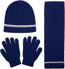 img 3 attached to 🧣 Ultimate Winter Bundle: Boys' Two Stripe Knit Hat, Scarf and Glove Set for Kids