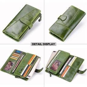 img 1 attached to 👛 RFID Genuine Leather Women's Trifold Wallet with Credit Card Slots, Zipper Pocket, and Phone Holder