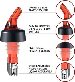 img 2 attached to 🍸 Spirits 1oz Liquor Bottle Pourers Set of 6 - Automatic Alcohol Pourer with Measuring Wine Spouts, Measured Drink Liquor Pourers, Quick Shot Measure Pourer for Wine Cocktail Dispenser - Home Bar Gift (Red)