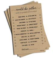 🌸 50-sheet kraft rustic bridal wedding shower or bachelorette party game - 'would she rather' game, printed engagement rehearsal (large size sheets) logo