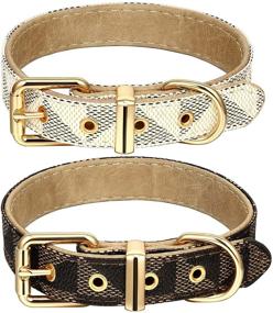 img 4 attached to 🎄 Classic Leather Dog Collar Set for Christmas and Thanksgiving - Check Pattern, Heavy Duty and Stylish - Ideal for Small to Medium Dogs