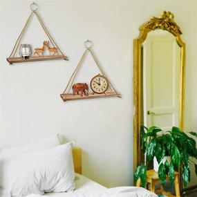 img 1 attached to 🪴 3-Pack Wooden Floating Wall Shelves by POZEAN - Boho Wall Decor for Bedroom, Living Room, Office - Hanging Plant Shelf Included with 6 Ropes, 3 Rings, Hooks, and Anchors