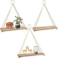 🪴 3-pack wooden floating wall shelves by pozean - boho wall decor for bedroom, living room, office - hanging plant shelf included with 6 ropes, 3 rings, hooks, and anchors logo