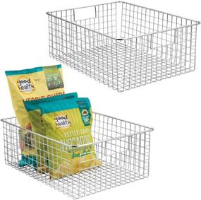 img 4 attached to 📦 mDesign Metal Wire Wide Food Storage Basket Organizer - Concerto Collection - 2 Pack - Chrome