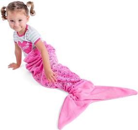 img 2 attached to 🧜 Vibrant Pink Mermaid Tail Blanket for Kids - Luxuriously Soft and Cozy Plush Fleece Lined Cutout Lace Snuggle Blanket for Little Girl Toddler