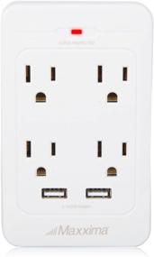 img 2 attached to 🔌 Maxxima 4 Outlet USB Adaptor Plug with Dual Ports, Grounded 3.1A Charging, and 800 Joules Surge Protector