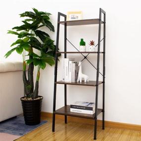 img 3 attached to 📚 Rustic Brown 4-Tier Wood-Look Industrial Ladder Shelf - AZL1 Life Concept Bookshelf for Bathroom and Living Room with Metal Frame