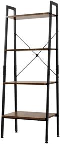 img 4 attached to 📚 Rustic Brown 4-Tier Wood-Look Industrial Ladder Shelf - AZL1 Life Concept Bookshelf for Bathroom and Living Room with Metal Frame