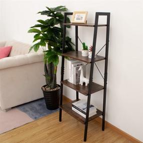 img 2 attached to 📚 Rustic Brown 4-Tier Wood-Look Industrial Ladder Shelf - AZL1 Life Concept Bookshelf for Bathroom and Living Room with Metal Frame