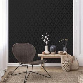 img 1 attached to 🌹 USA-Made Tempaper Black Damsel Peel and Stick Floral Wallpaper | Removable | 20.5 in X 16.5 ft