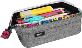 img 1 attached to 🖋️ Sleek and Spacious: ZIPIT Lenny Pencil Case for Adults and Teens - Grey