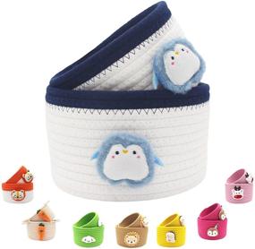 img 4 attached to 🐧 Woven Basket 2-Pack: Stylish Storage Solution for Gifts, Toys, Decor and More! Perfect for Teen Girls, Living Room, Bedroom, Shelves, Closet - Penguin Decor Bin (WHITE)
