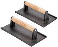 🥩 tezzorio (set of 2) cast iron steak weight/bacon press with wooden handle, 8 x 4-inch heavy-duty grill press, commercial grade burger/panini weight press logo