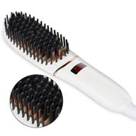 💁 veru eternity mini hair straightener brush with led display and mch heating function - ionic ceramic, anti static, detangling hair comb for silky smooth and straightened hair, white logo