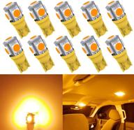 upgraded 10pcs amber car bulb, kitchasy 194 168 906 175 914 916 161 t10 wedge with 5 smd 5050 chipset for car interior dome map, courtesy, license, parking, side marker light logo