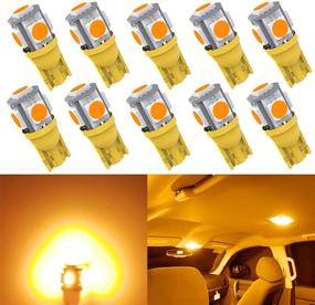 img 4 attached to Upgraded 10pcs Amber Car Bulb, Kitchasy 194 168 906 175 914 916 161 T10 Wedge with 5 SMD 5050 Chipset for Car Interior Dome Map, Courtesy, License, Parking, Side Marker Light