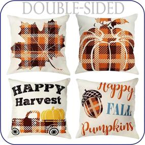 img 4 attached to 🍁 OurWarm Set of 4 Fall Pillow Covers 18x18 inch - Autumn Pumpkin Maple Happy Fall Buffalo Plaid Outdoor Throw Pillows for Fall Decor - Thanksgiving Farmhouse Couch Pillows Covers