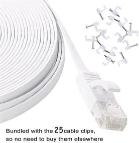 img 2 attached to 100 ft Flat White Cat 6 Ethernet Cable - High-Speed Internet Network Lan Patch Cord with Rj45 Connectors for Router, Modem | Slim & Solid | Faster than Cat5e/Cat5 | 100 Feet