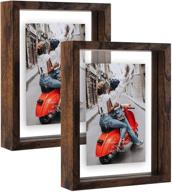 🖼️ wiftrey 2 pack 4x6 floating picture frames, double glass rustic photo frame for wall hanging or tabletop standing, displays photo up to 6x8, brown - enhanced seo logo