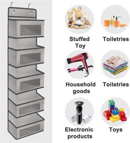 img 1 attached to 🏷️ Coastal Rose Over the Door Organizer: 5 Pocket Hanging Storage Shelves with Metal Hooks for Nursery, Bedroom, Bathroom, Office - Grey