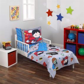 img 3 attached to 🦸 Warner Brothers Justice League 4 Piece Toddler Bedding Set: Grey/Blue/Red/Black Perfect for Little Superheroes!