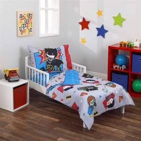 img 4 attached to 🦸 Warner Brothers Justice League 4 Piece Toddler Bedding Set: Grey/Blue/Red/Black Perfect for Little Superheroes!