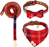 stylish plaid small dog collar with leash set & adorable bandana bibs - ideal for small dogs, puppies, and cats - perfect for outdoor play, walks, and indoor parties - 3 piece set with bell logo