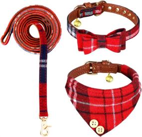 img 4 attached to Stylish Plaid Small Dog Collar with Leash Set & Adorable Bandana Bibs - Ideal for Small Dogs, Puppies, and Cats - Perfect for Outdoor Play, Walks, and Indoor Parties - 3 Piece Set with Bell