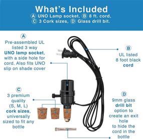 img 3 attached to Bottle Lamp Kit with 9mm Glass Drill Bit: Transform Wine & Liquor Bottles into Stylish UNO Slip-On Socket Lamps with UL Listed Wiring Parts and 8ft Black Cord