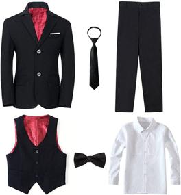 img 4 attached to 👔 Yanlu Boys Tuxedos Toddler Formal Suits Set: Elegant Slim Fit Suit for Weddings - Blue Black Kids Suit