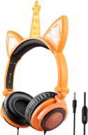 cute unicorn cat ear headphones: foldable & adjustable wired on-ear headphones for kids, teens, and adults (orange) logo