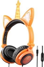 img 4 attached to Cute Unicorn Cat Ear Headphones: Foldable & Adjustable Wired On-Ear Headphones for Kids, Teens, and Adults (Orange)