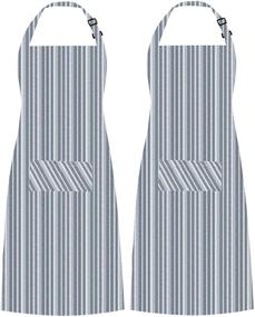 img 3 attached to 👩 Premium 2-Piece Kitchen Apron Set: 100% Cotton, Adjustable Neck Strap, Long Ties, 2 Pockets