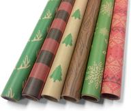 bella kraft rustic christmas wrapping paper: 6 pack, 30 x 120 inch rolls - minimalist designs for holidays, gifts, and showers - recyclable & biodegradable logo