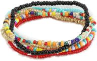 🌈 7-piece boho beaded strand necklace set: layered stacking style with colorful beads, choker, anklet, and bracelet for women and girls. vintage y2k style vacation beach sandal jewelry logo
