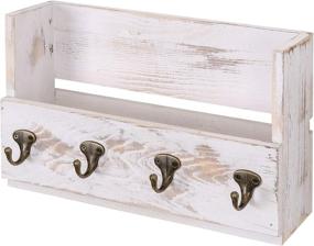 img 2 attached to 📬 Washed White Distressed Pine Wood Wall Mounted Mail Rack - Key & Letter Holder Organizer for Entryway, Kitchen, Hallway - Wall Mount, Office with 4 Key Hooks