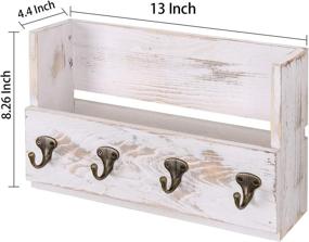 img 1 attached to 📬 Washed White Distressed Pine Wood Wall Mounted Mail Rack - Key & Letter Holder Organizer for Entryway, Kitchen, Hallway - Wall Mount, Office with 4 Key Hooks